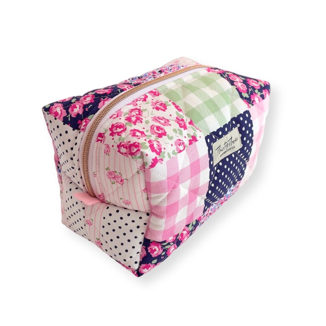 Pink Patchwork Quilted Travel Pouch