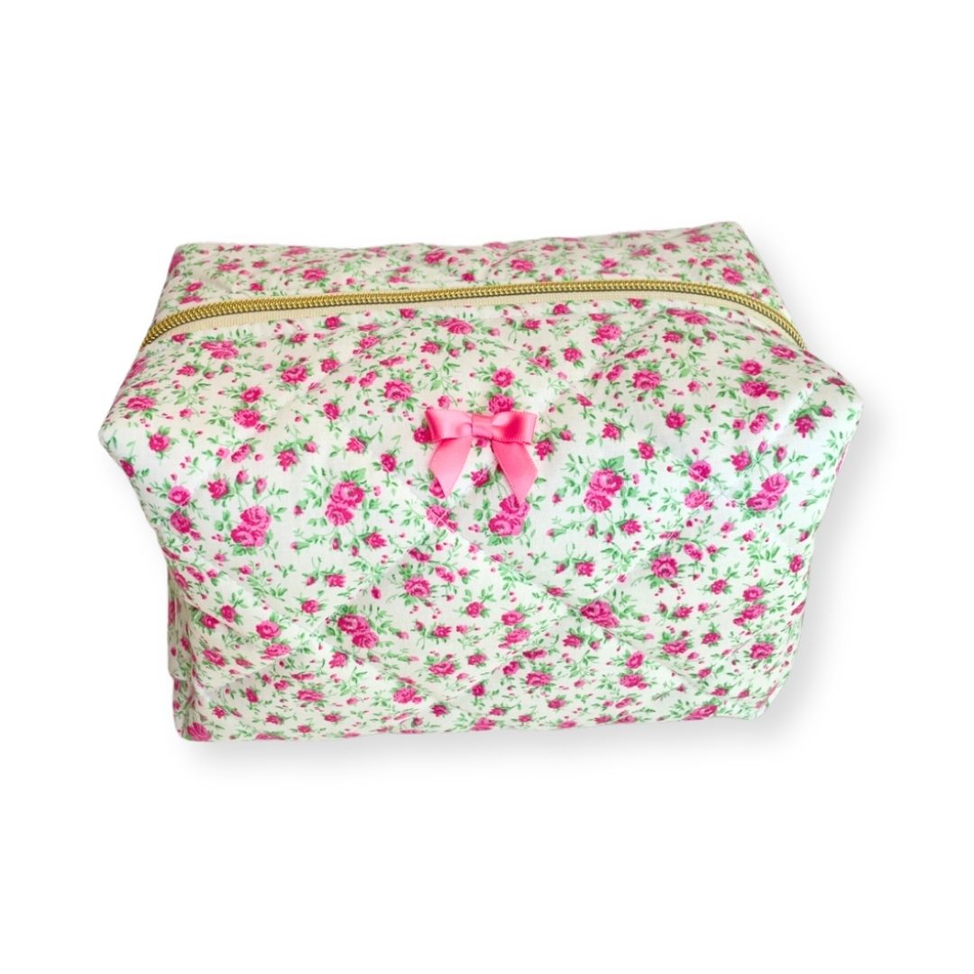 Petite Pink Rose Quilted Travel Pouch