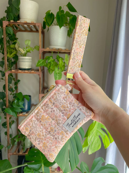 Cottage Core Spring Coral Wristlet