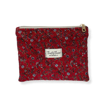 Load image into Gallery viewer, Quilted Ruby and Denim Corduroy Zipper Pouch
