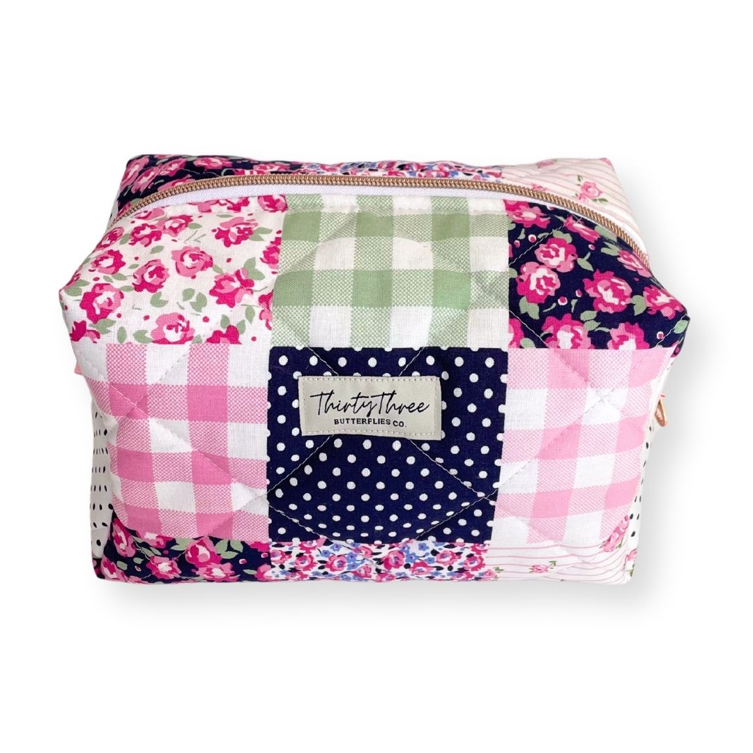 Pink Patchwork Quilted Travel Pouch