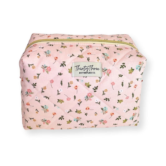 Pink Posie Quilted Travel Pouch