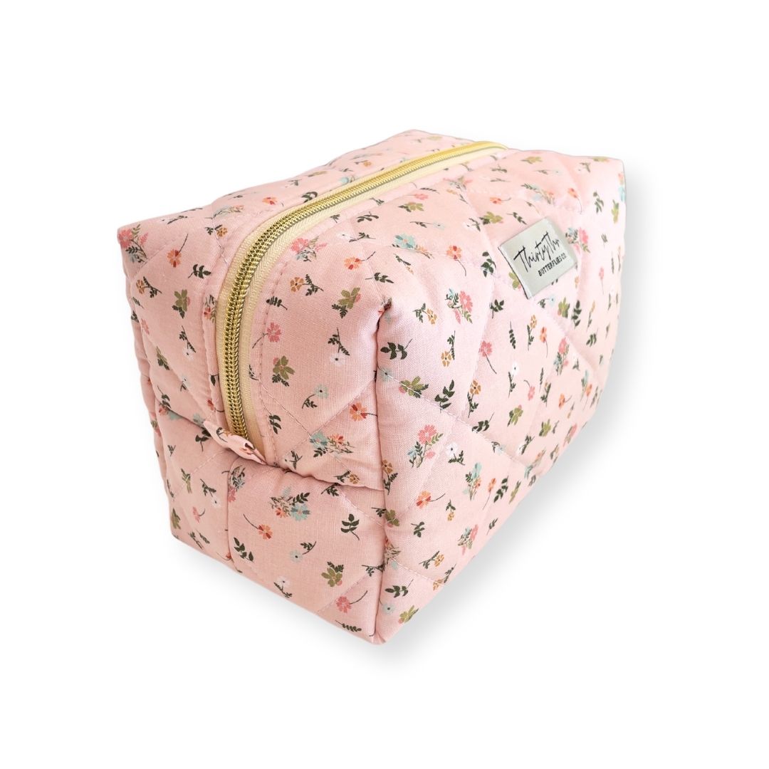 Pink Posie Quilted Travel Pouch