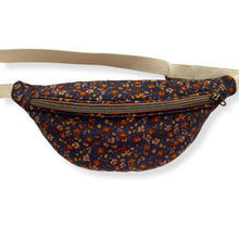 Load image into Gallery viewer, Navy and Rust Floral Corduroy Belt Bag
