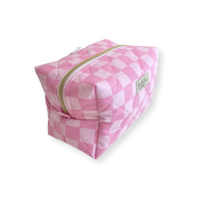 Load image into Gallery viewer, Pink Checkered Quilted Travel Pouch
