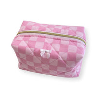 Load image into Gallery viewer, Pink Checkered Quilted Travel Pouch
