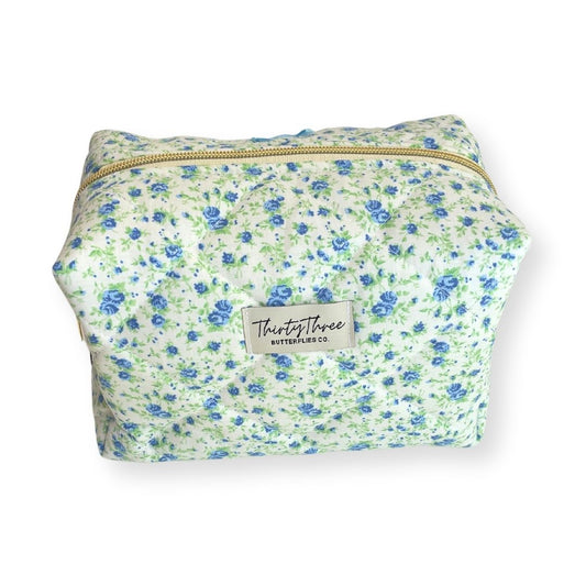 Petite Blue Rose Quilted Travel Pouch