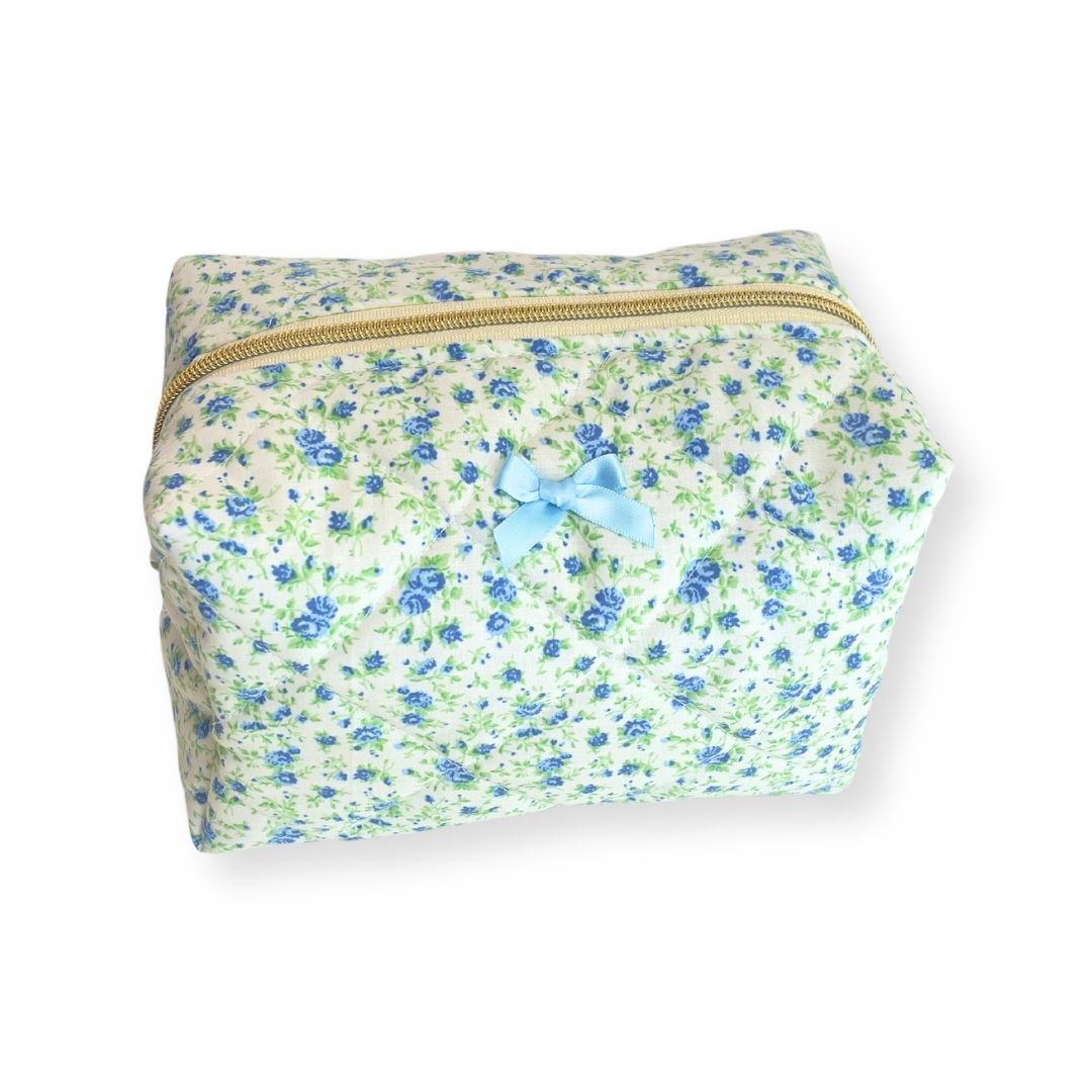 Petite Blue Rose Quilted Travel Pouch