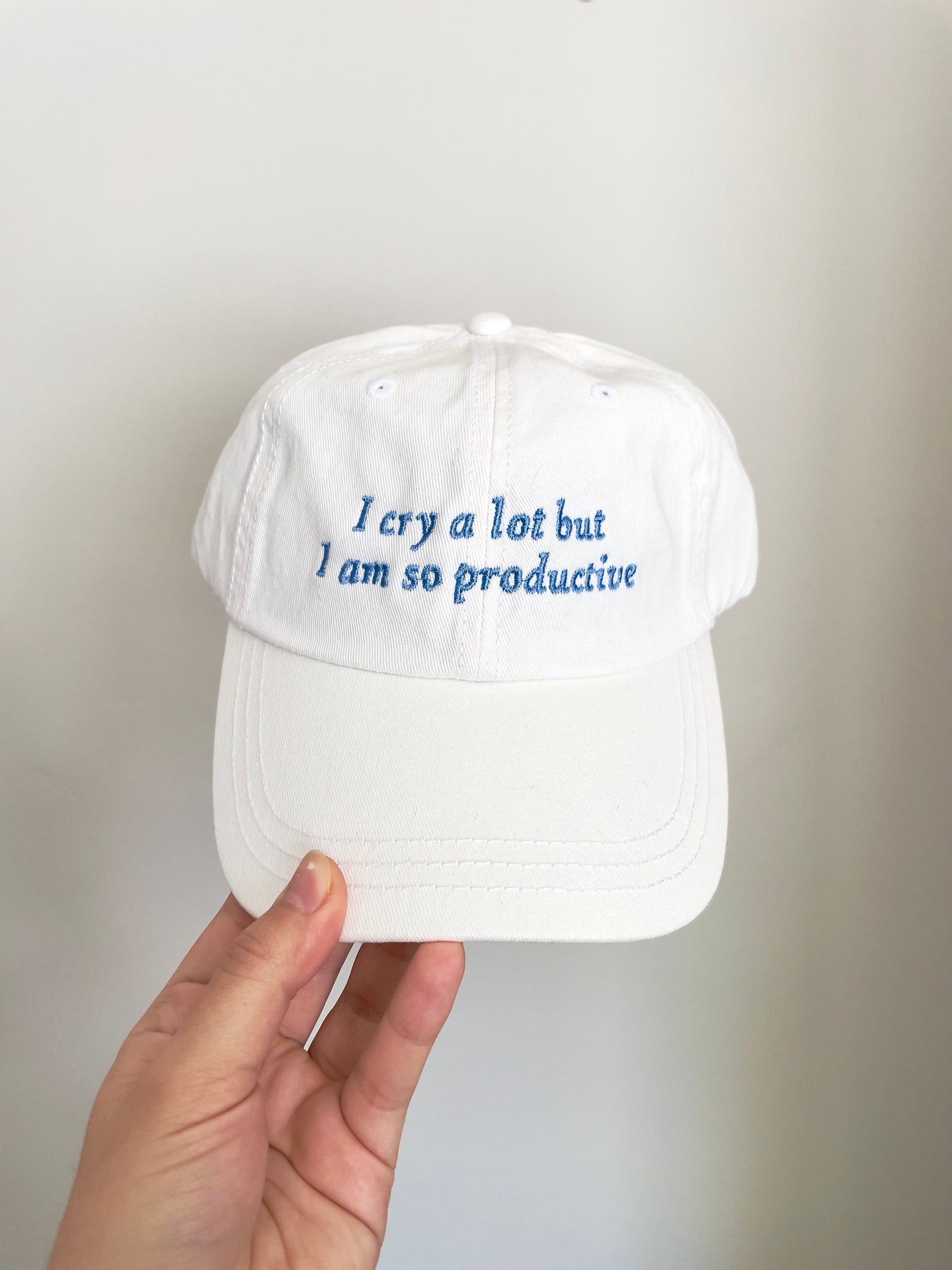 I Cry A Lot White Embroidered Hat