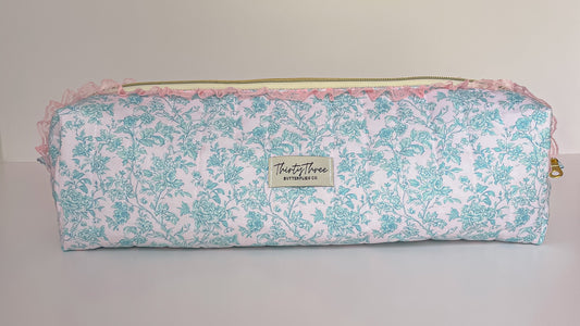 Cottage Core Light Aqua Toile Hair Tools Pouch