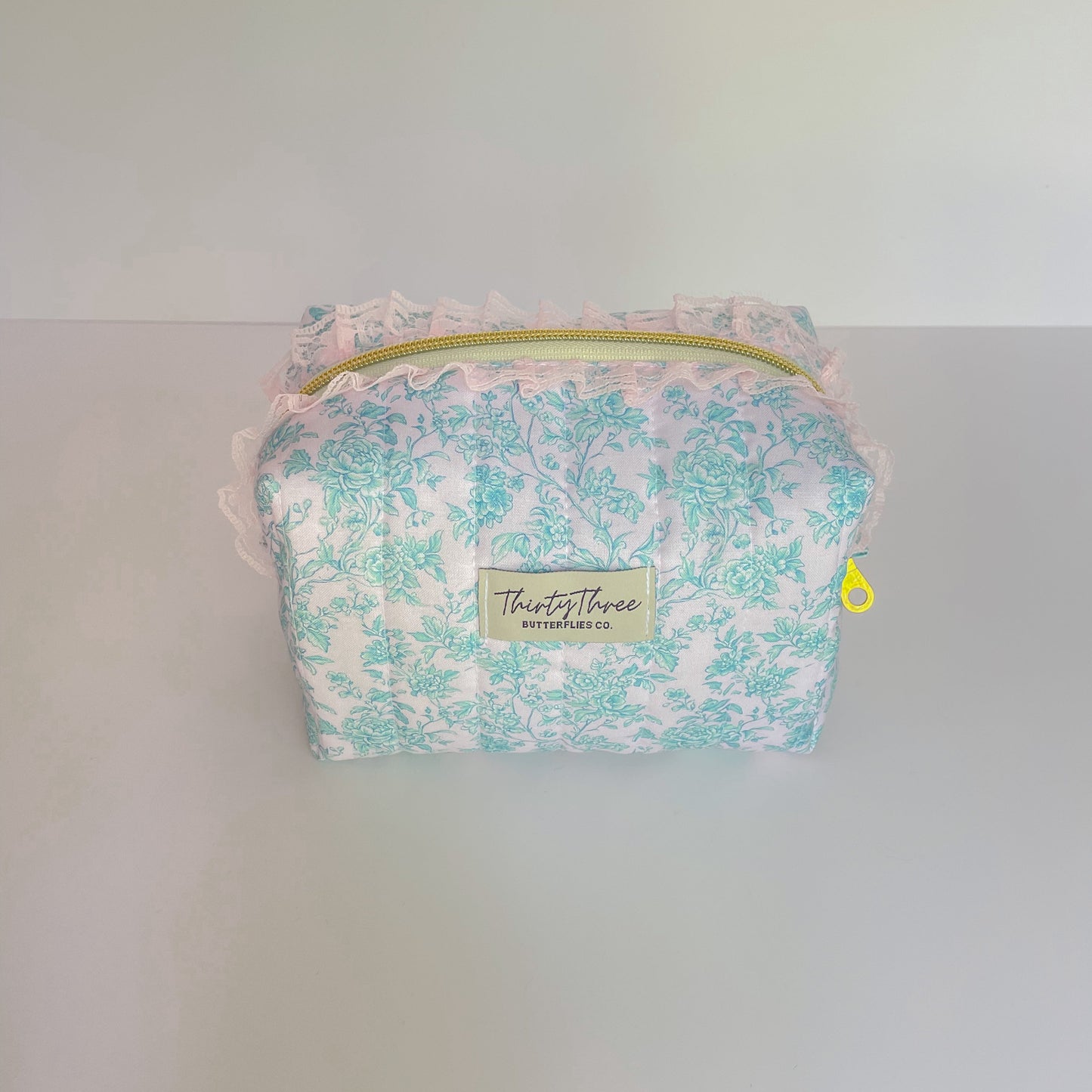 Cottage Core Light Aqua Toile Small Travel Pouch