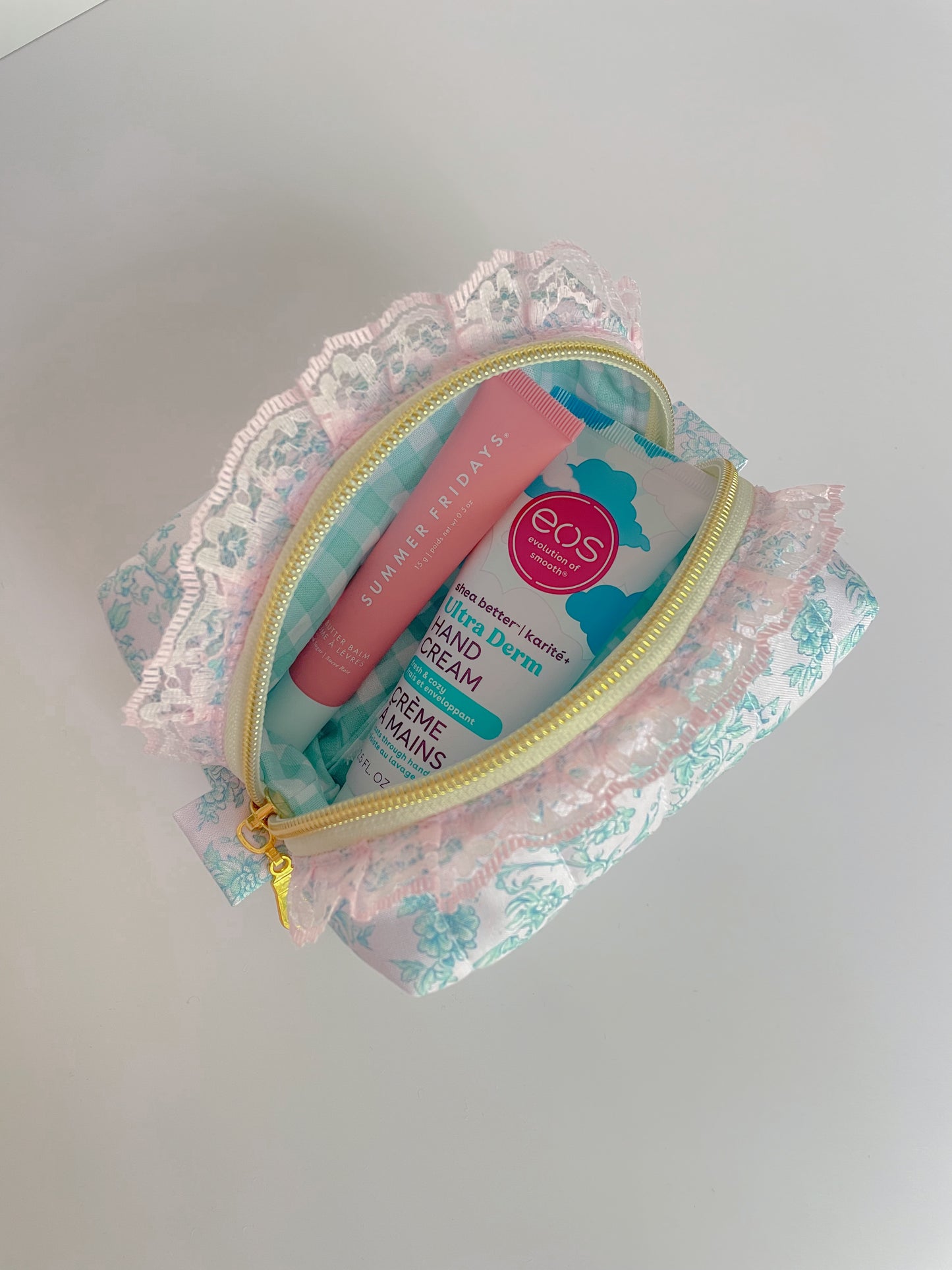 Cottage Core Light Aqua Toile Mini Travel Pouch