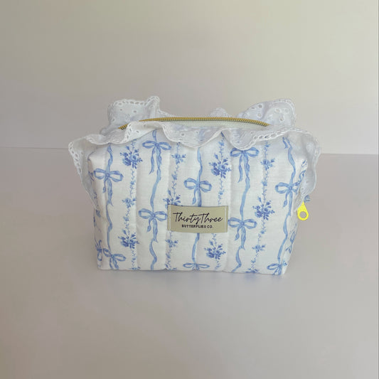 Cottage Core Denim Bows Small Travel Pouch