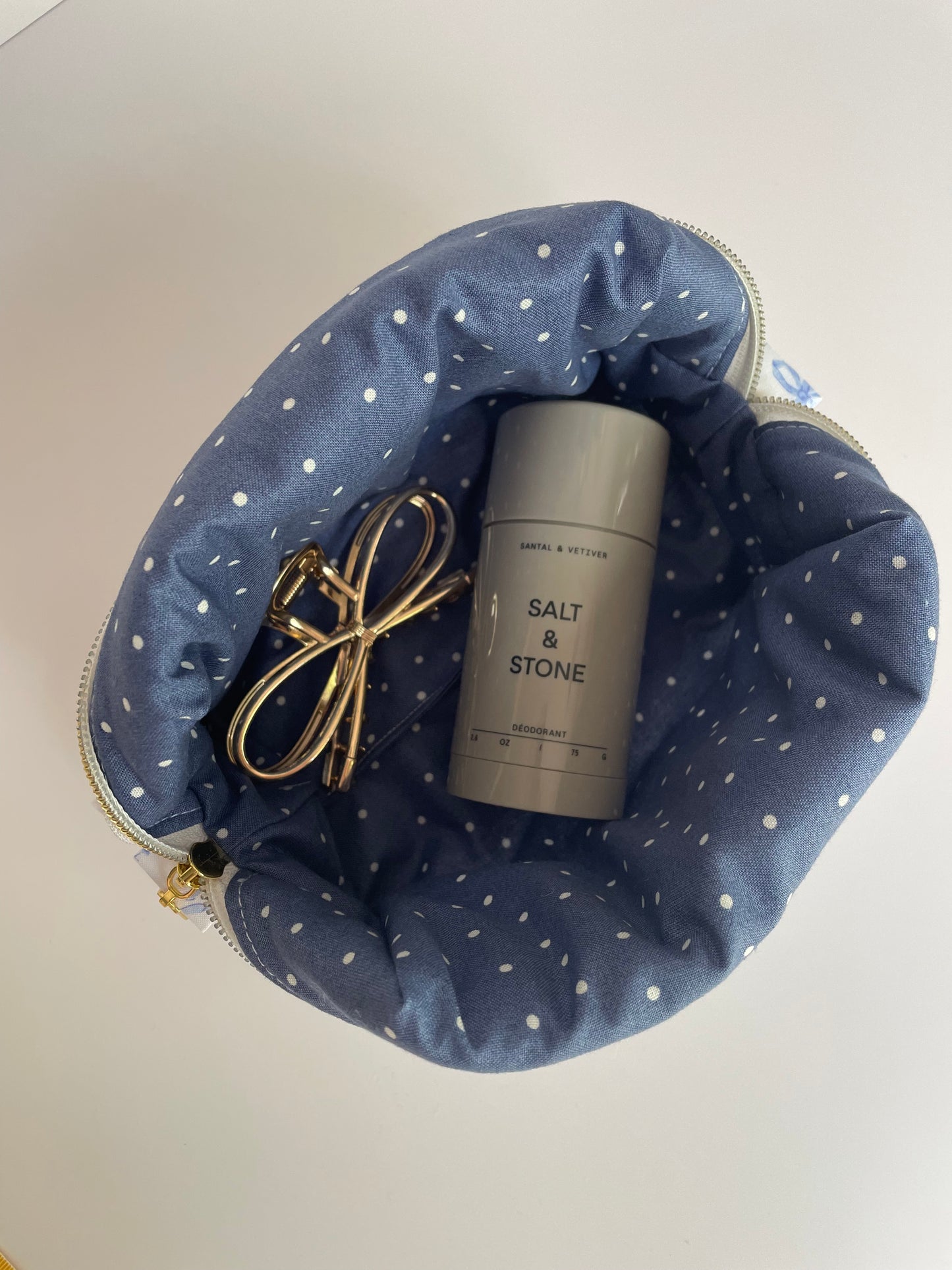 Cottage Core Denim Bows Small Travel Pouch