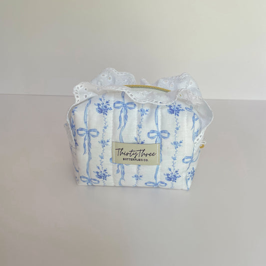 Cottage Core Denim Bows Mini Travel Pouch