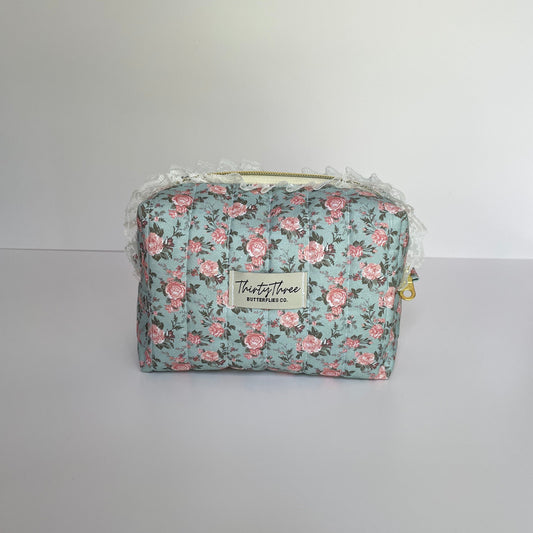 Cottage Core Vintage Rose Small Travel Pouch