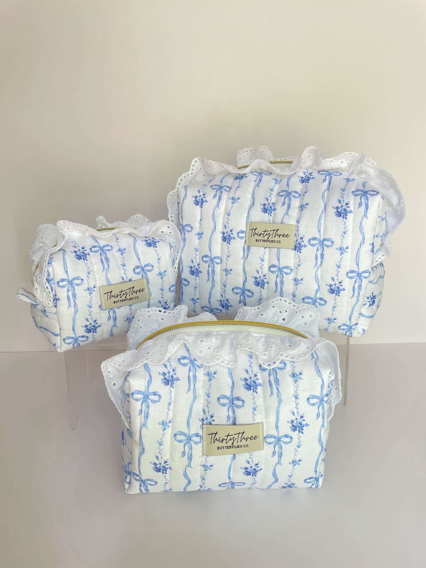 Cottage Core Denim Bows Small Travel Pouch