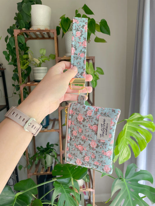 Cottage Core Vintage Rose Wristlet