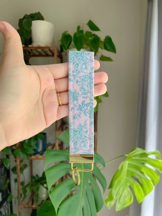 Cottage Core Light Aqua Toile Wristlet