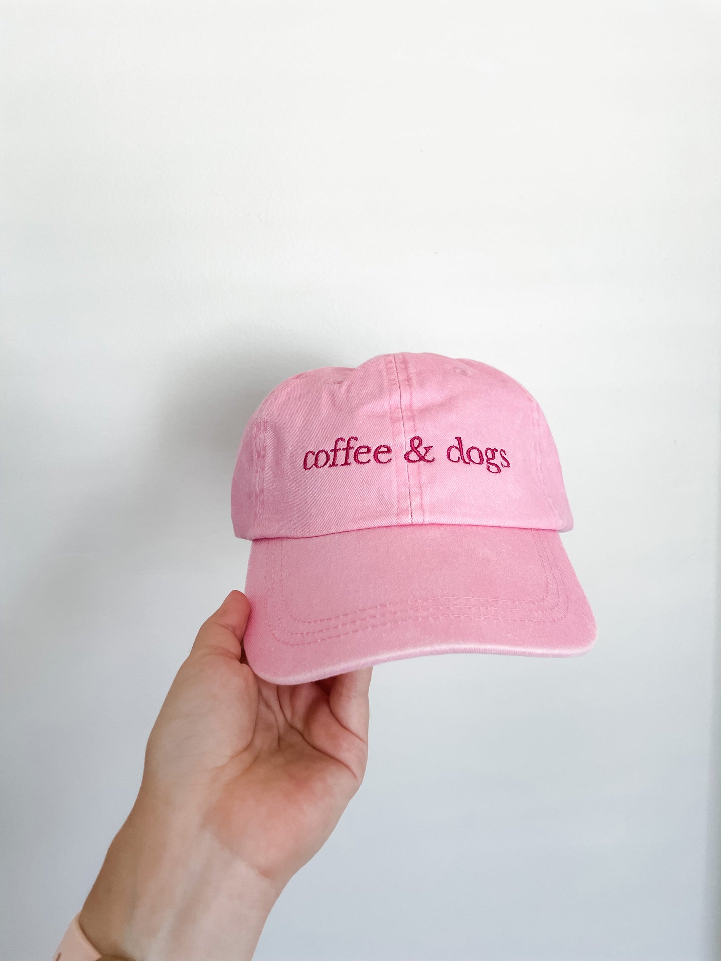 Coffee & Dogs Pink Embroidered Hat